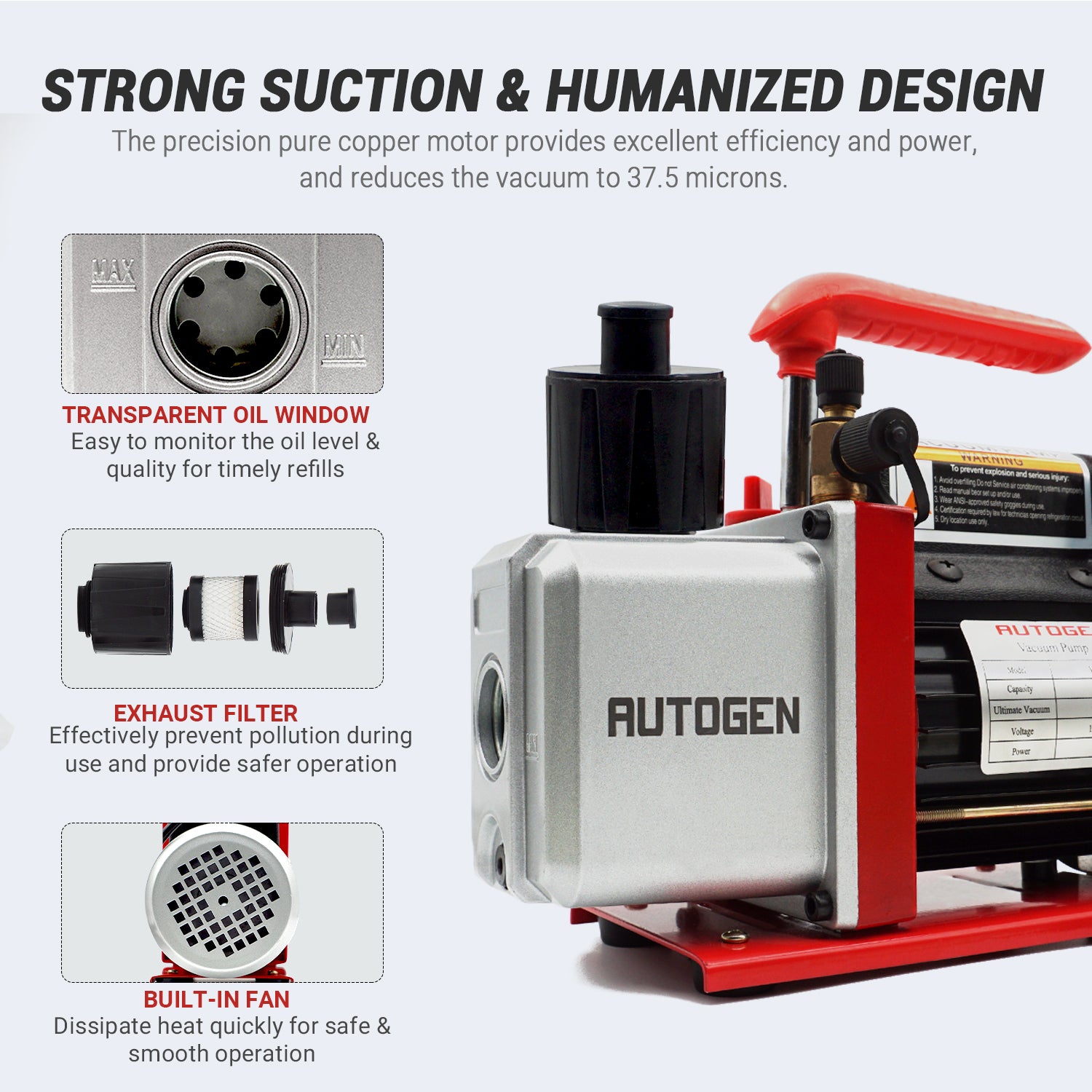 AUTOGEN 4CFM 1-Stage Vacuum Pump – 5 Pa, 1/3HP | HVAC & Refrigeration Tool - Autogen