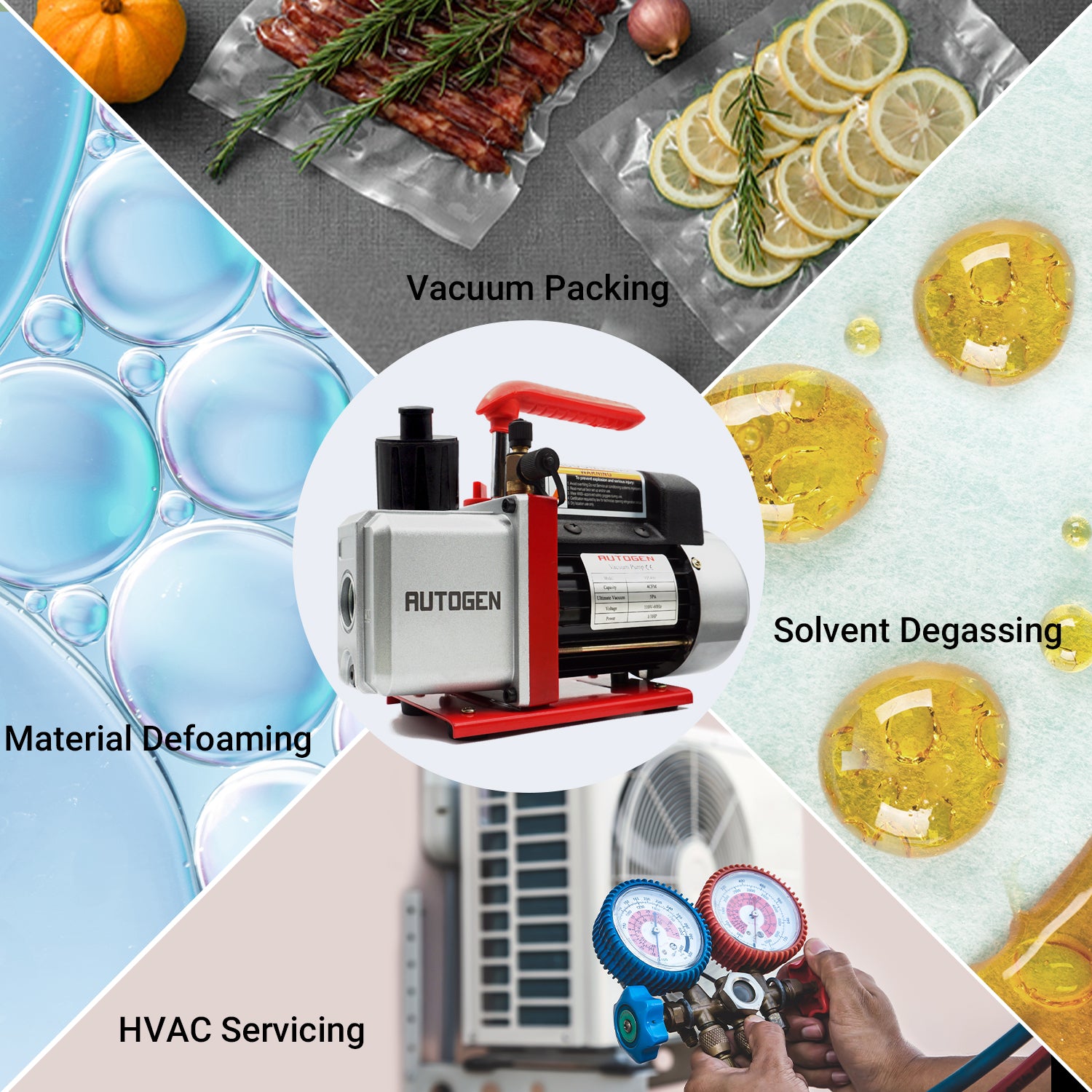 AUTOGEN 4CFM 1-Stage Vacuum Pump – 5 Pa, 1/3HP | HVAC & Refrigeration Tool - Autogen