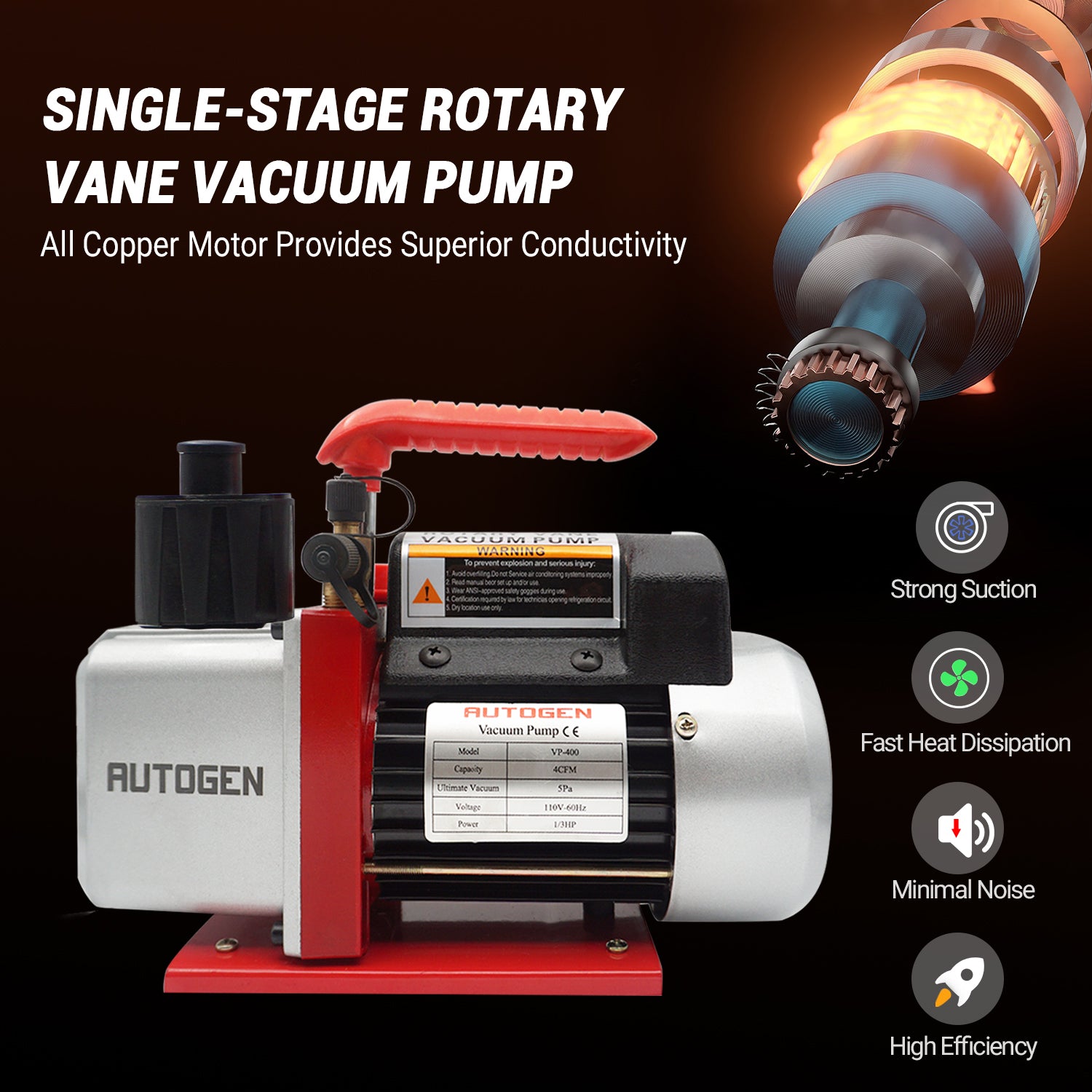 AUTOGEN 4CFM 1-Stage Vacuum Pump for HVAC and Refrigeration