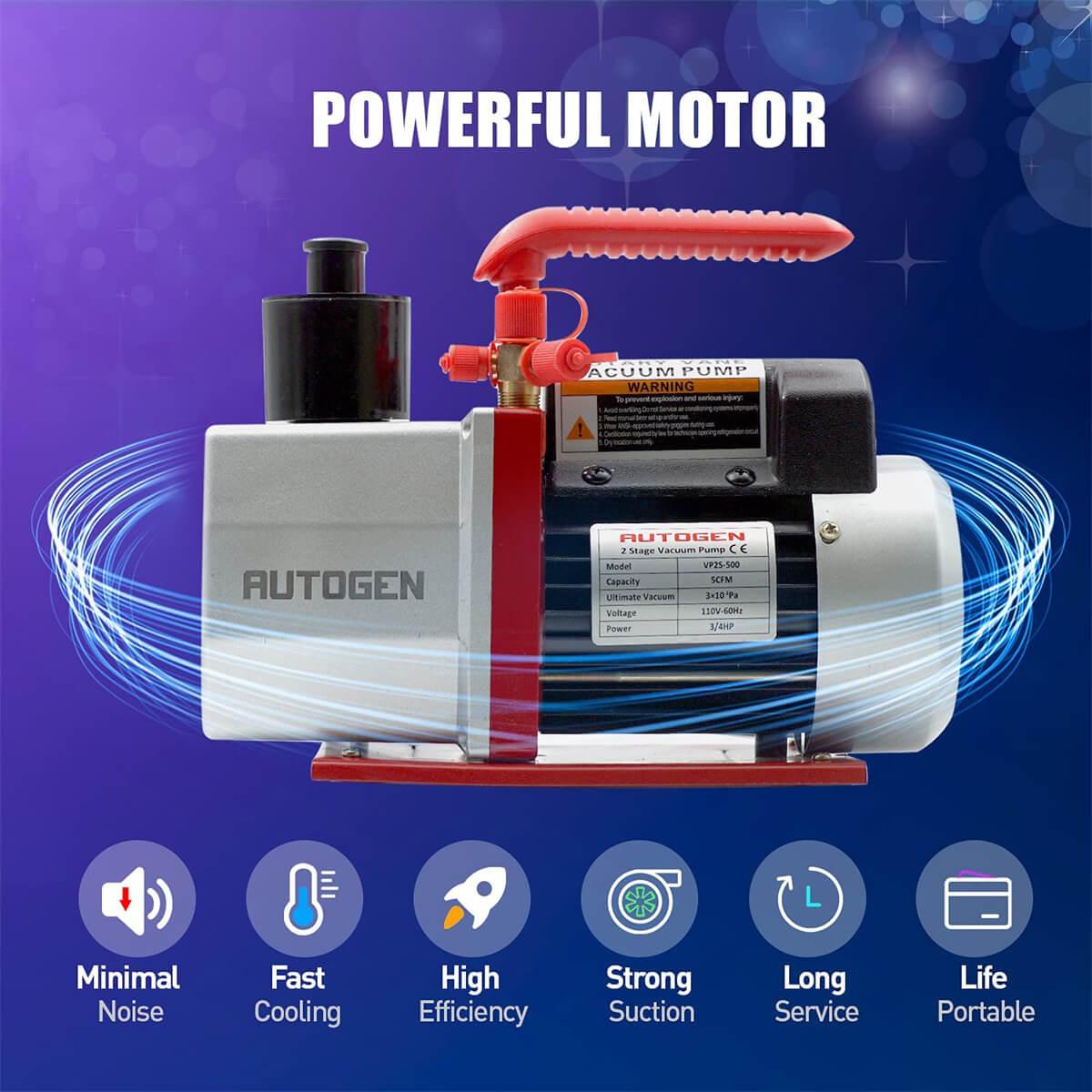AUTOGEN 2-Stage 5CFM Vacuum Pump for HVAC and Refrigeration