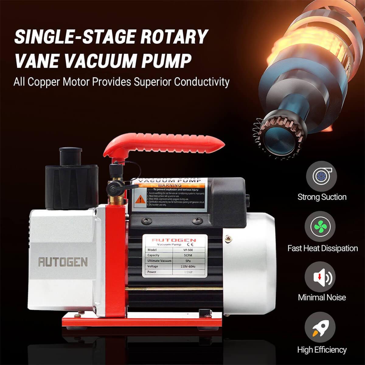 AUTOGEN 5CFM 1-Stage Vacuum Pump for HVAC and Refrigeration