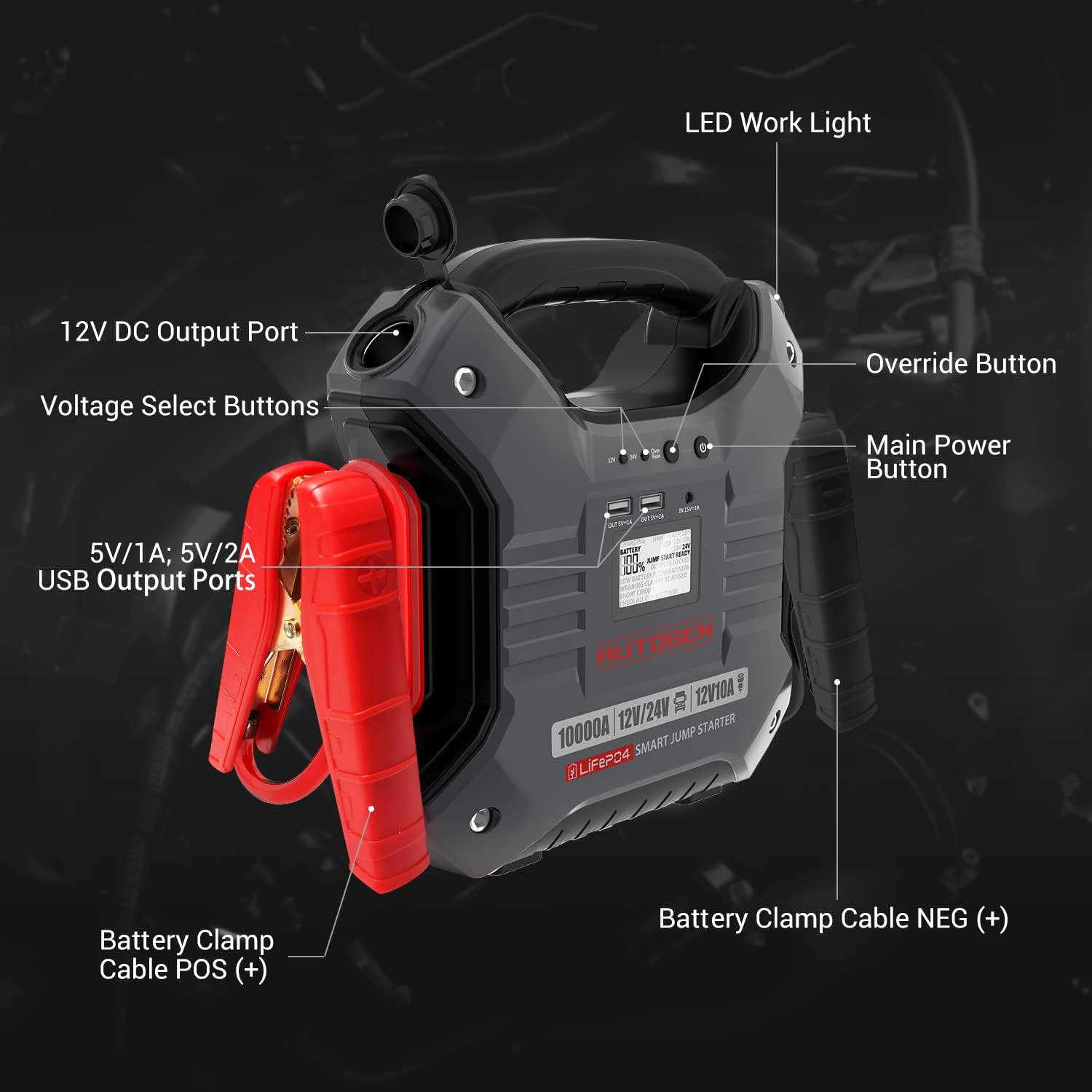 AUTOGEN 10000A 12V/24V Jump Starter Lithium Iron Phosphate (LiFePO4) Batteries