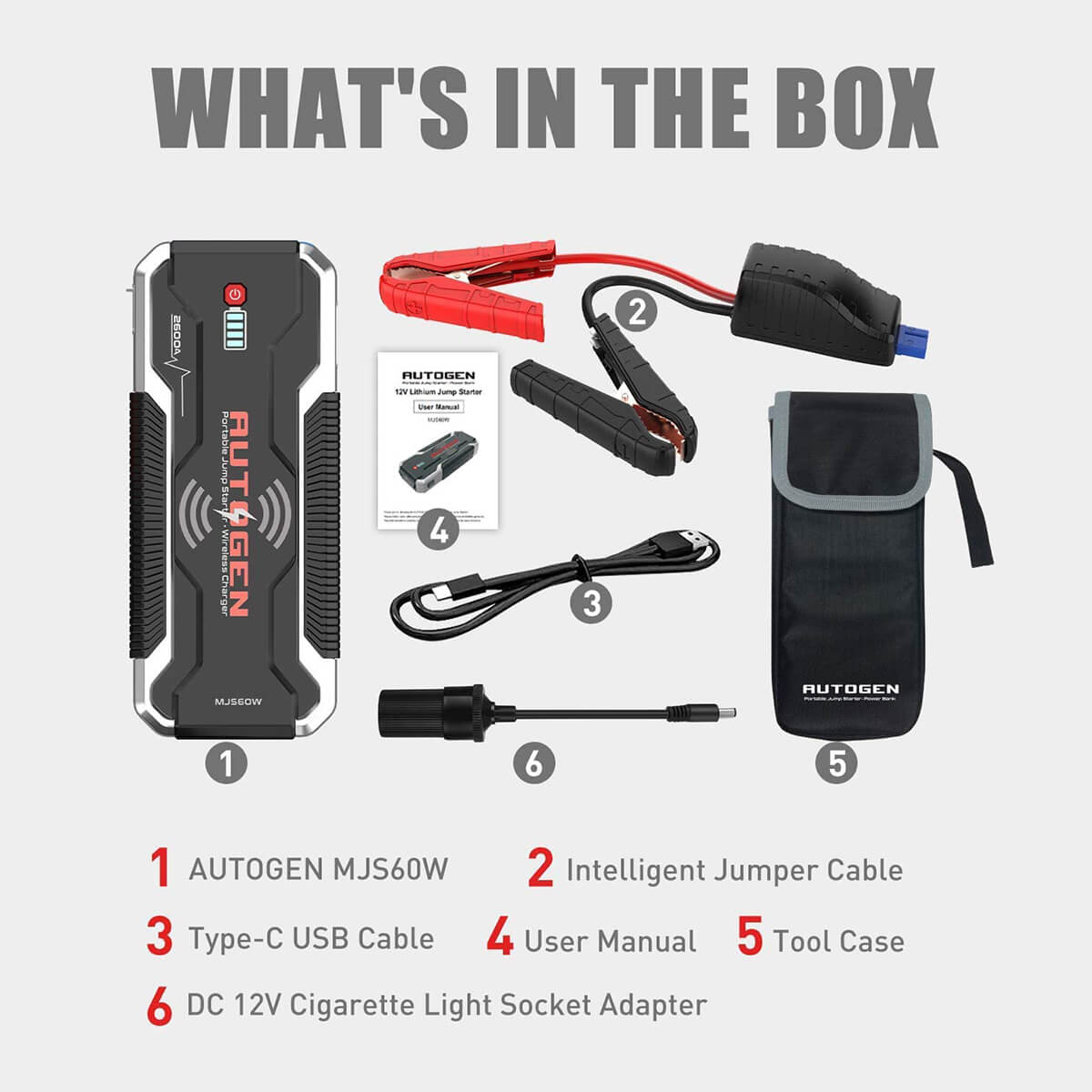 Car Battery Jump Starter, AUTOGEN 4500A Lithium Box (All Gas and 10.0L  Diesel Engine), Auto Booster Pack, Portable Charger Pack with 12V DC Output  EVA Case 
