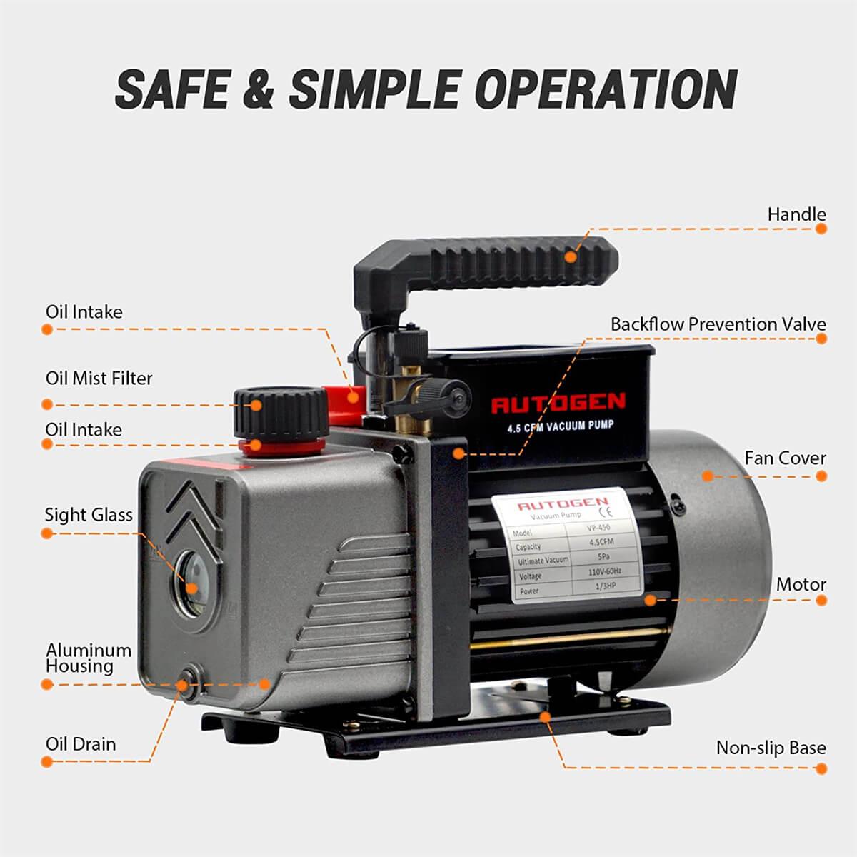 1-Stage 4.5CFM 5Pa 1/3HP Air Vacuum Pump - Autogen